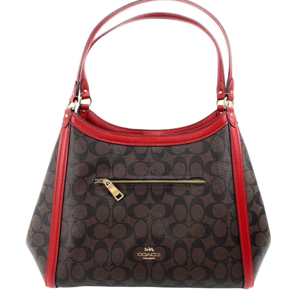 Coach Brown Signature Coated Canvas & Red Leather Trim Kristy Shoulder Bag - Picture 9 of 14